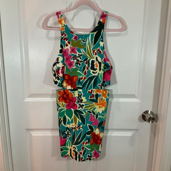 Zara Romper Tropical Print Cutout Jumpsuit Pink Teal Size Medium - Picture 2 of 12